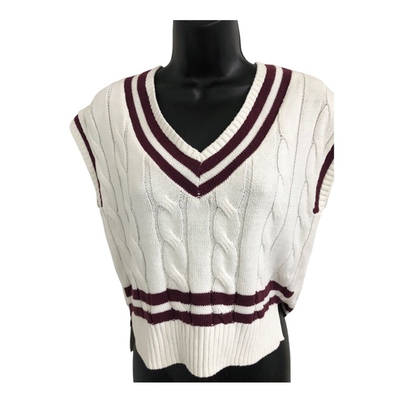 Jessica Simpson white & dark red cable knit v-neck sweater vest size XS new - Picture 7 of 10